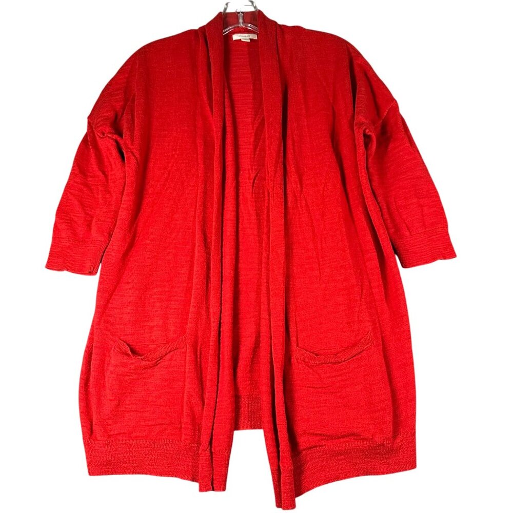 Caslon Womens M Open Front Red Cardigan Sweater With Pockets Soft Lightweight